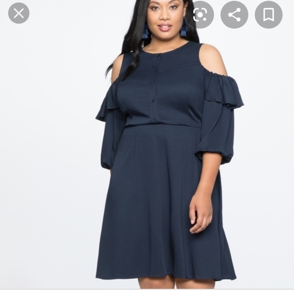 Eloquii Navy Cold Shoulder Dress - Picture 2 of 9